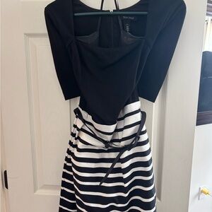 White House Black Market Black and White Long Sleeve Dress